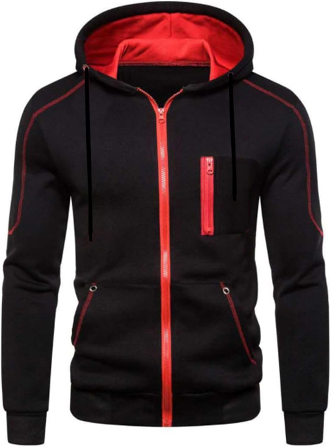 Men's Hoodies Jackets Long Full Zip Up Sweater Slim Fit Sweatshirt