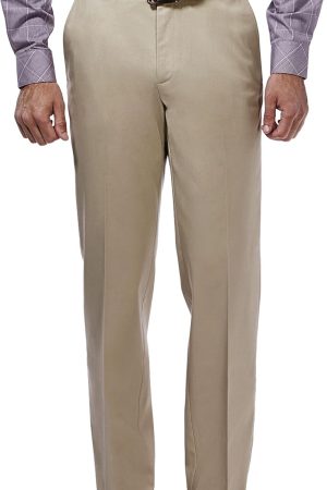 Men's Premium No Iron Khaki Classic Fit Expandable Waist Flat Front Pant (Regular and Big & Tall Sizes)