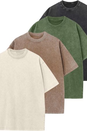 Men's Oversized Cotton T-Shirts Loose Fit Vintage Washed Tee Unisex Short Sleeve Casual Shirts Tops