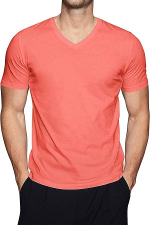 Mens Active V Neck T-Shirts Gym Workout Dance Slim Fit Shirts